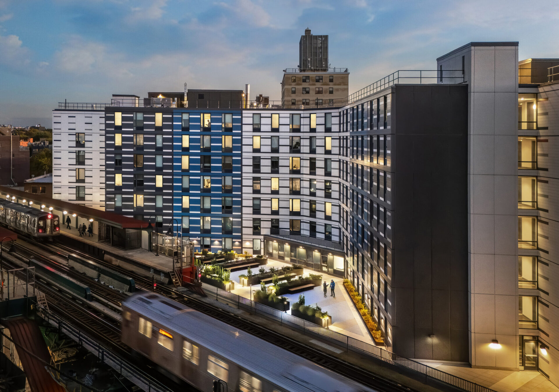 1510 Broadway — completed affordable housing exterior in Brooklyn at twilight