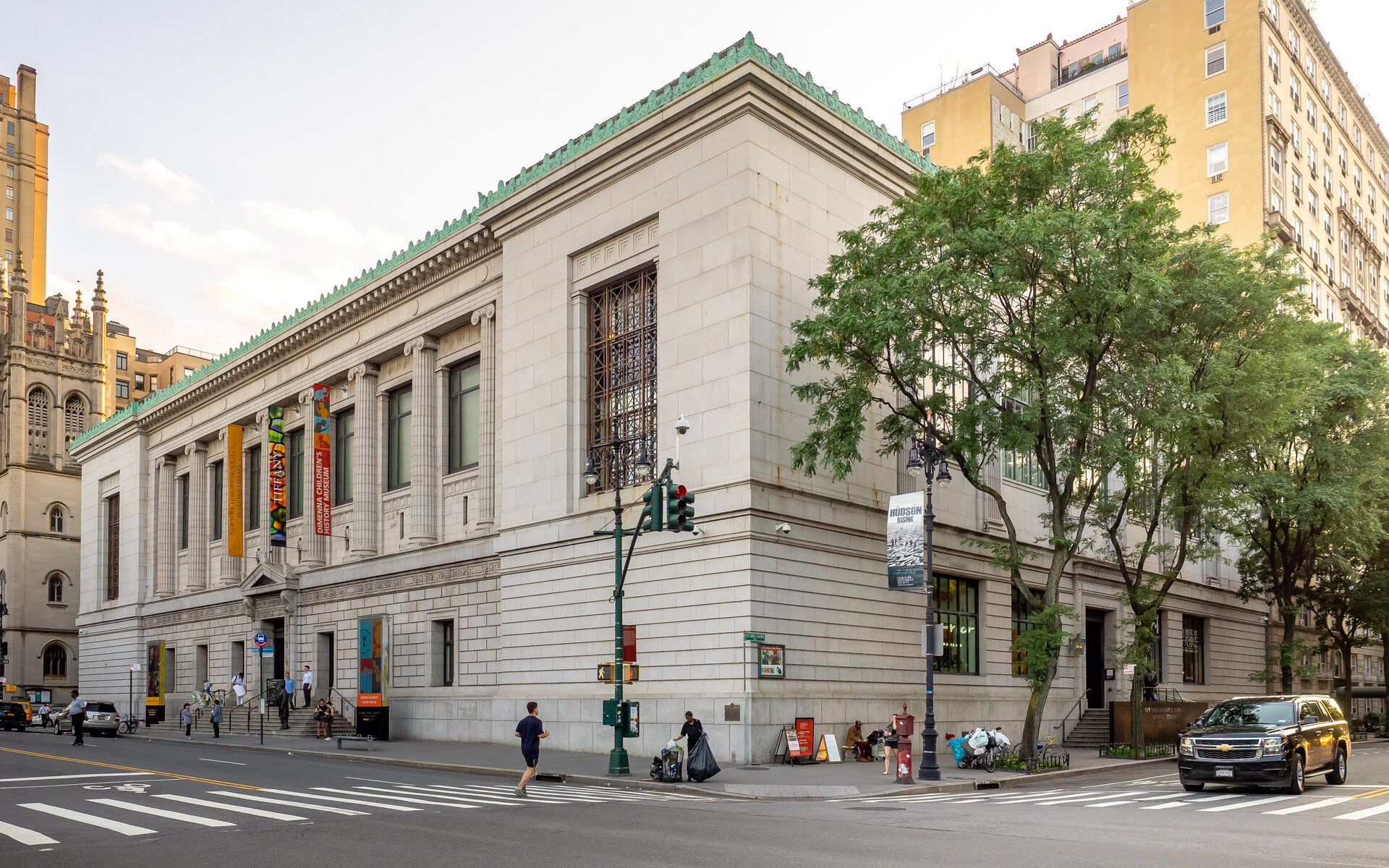 The New-York Historical Society — limestone facade at 170 Central Park West, the cultural institution that houses Caffè Storico
